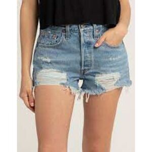Levi's 501‎ Distressed High Rise Denim Shorts Light Wash Cutoff - Size 8